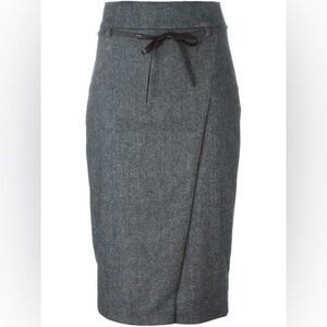 Brunello Cucinelli Wool Cashmere Faux Wrap Monili Belted Skirt Size IT 42 US 6